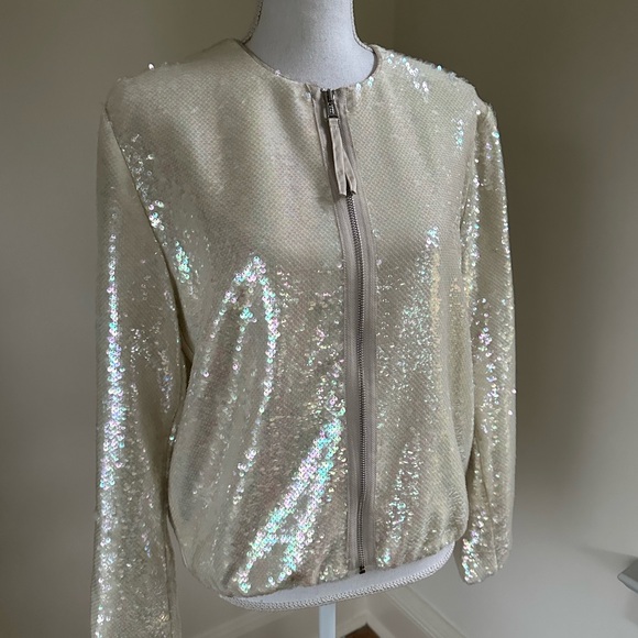 Elie by Elie Tahari Cream Sequined Jacket Medium NWT - Picture 6 of 6